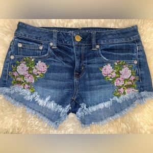 AE Embroidered Denim Cutoff Shorts